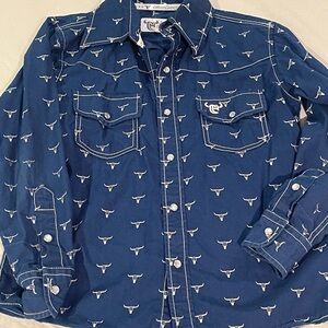 Kids Blue Western Button Down Shirt Sz. 6